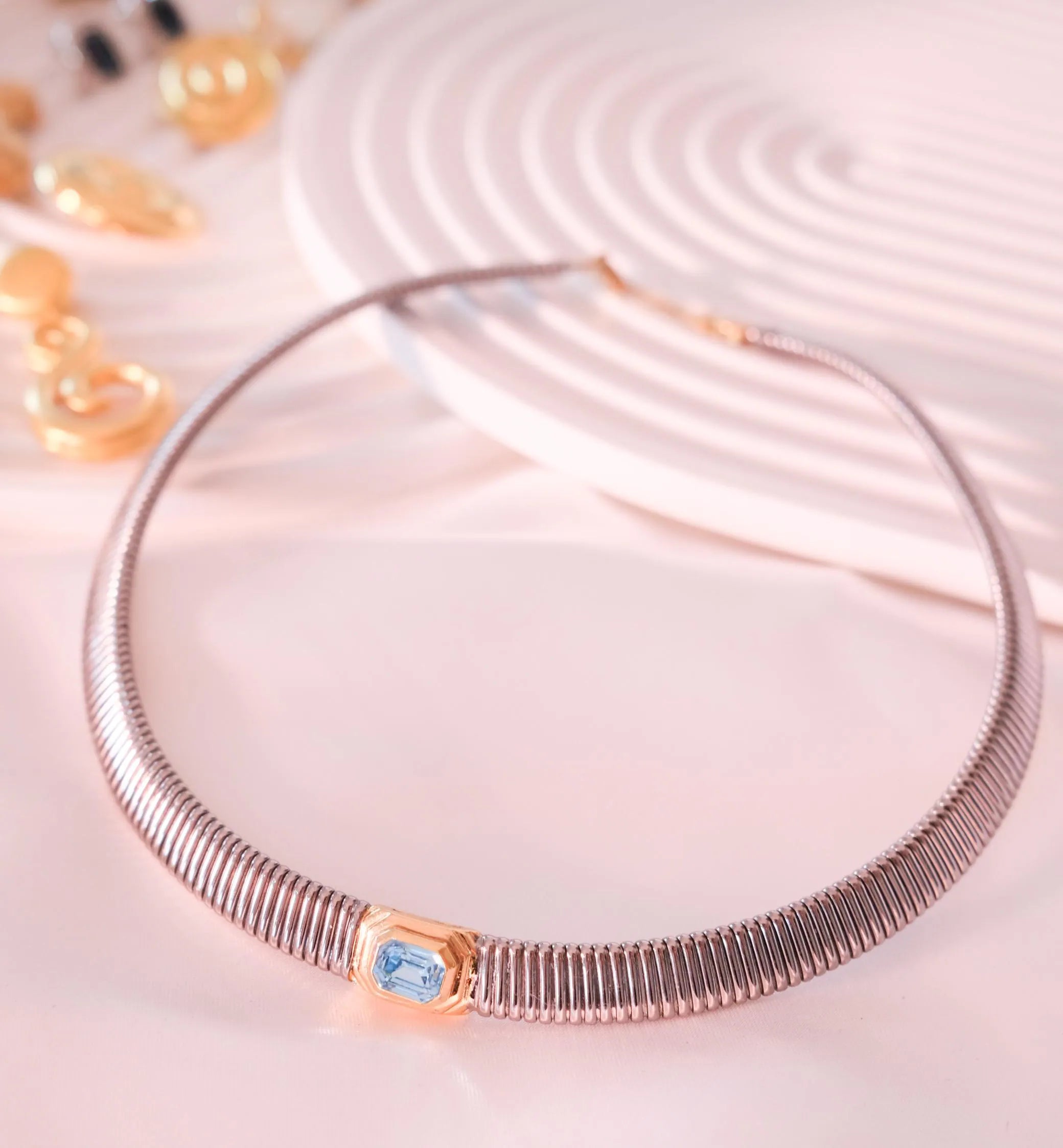 Rare Vintage Christian Dior choker necklace with aquamarine blue crystal, 42 cm length, collectible designer jewelry