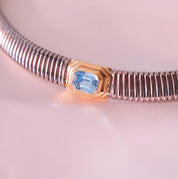 Rare Vintage Christian Dior choker necklace with aquamarine blue crystal, 42 cm length, collectible designer jewelry
