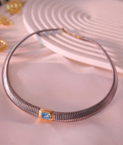 Rare Vintage Christian Dior choker necklace with aquamarine blue crystal, 42 cm length, collectible designer jewelry