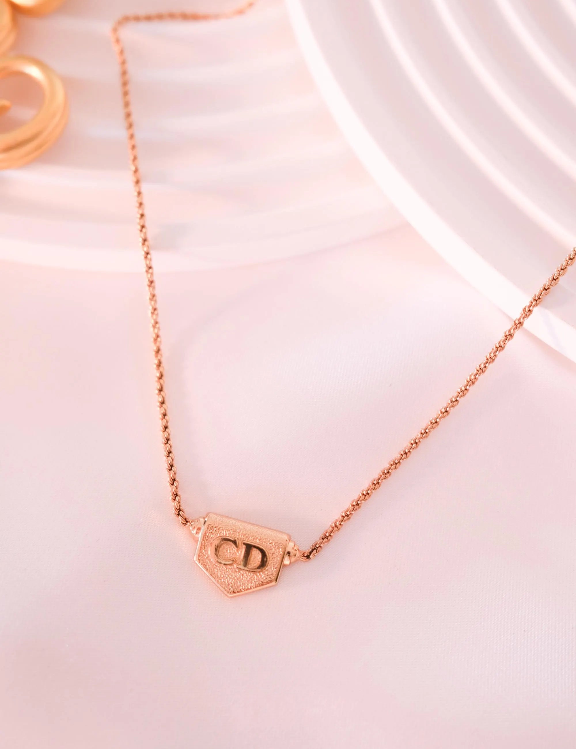 Vintage Christian Dior Choker, Gold CD Logo Necklace, Statement Necklace, Dior Pendant Necklace, Dainty Necklace, Anniversary Gift