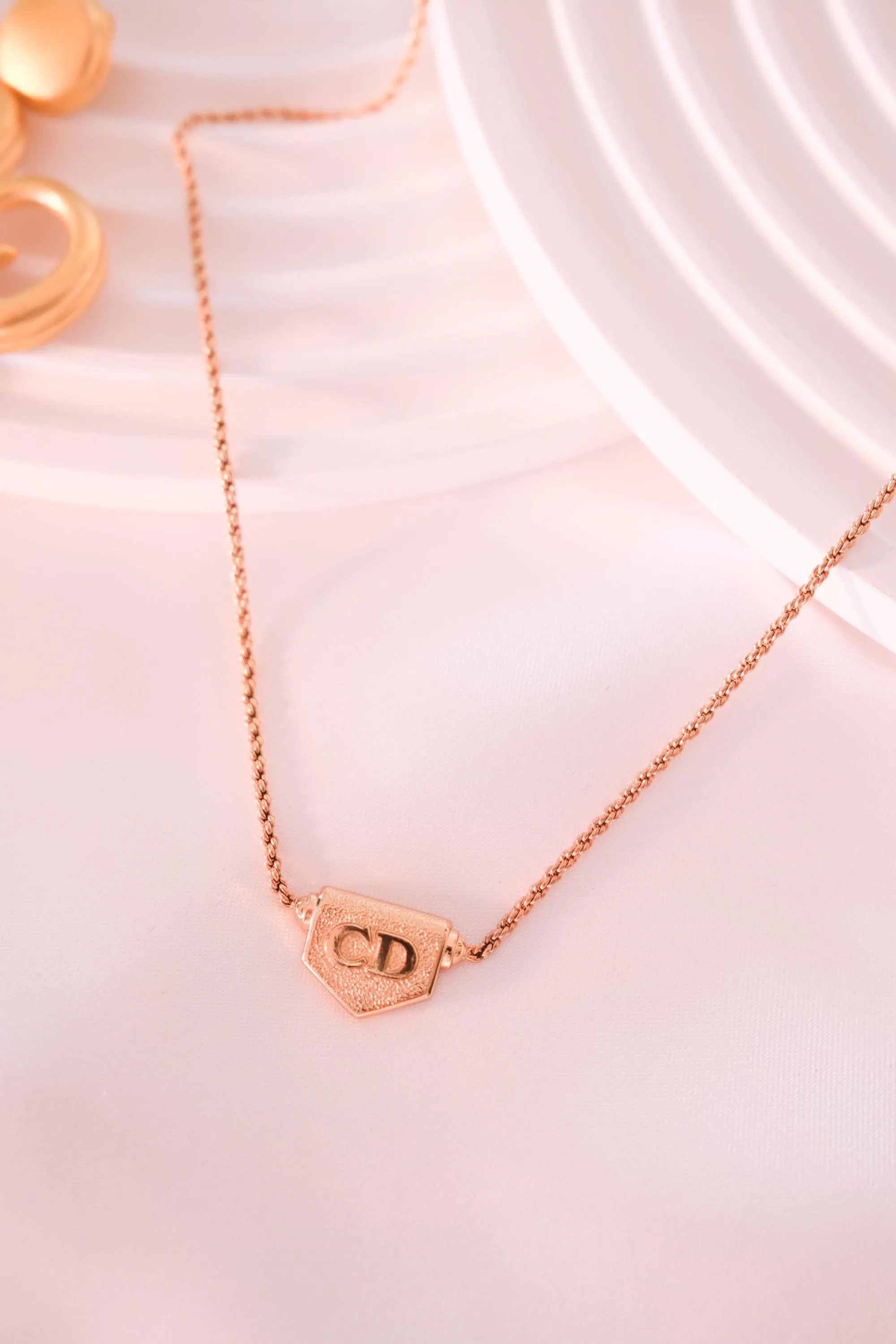 Vintage Christian Dior Choker, Gold CD Logo Necklace, Statement Necklace, Dior Pendant Necklace, Dainty Necklace, Anniversary Gift