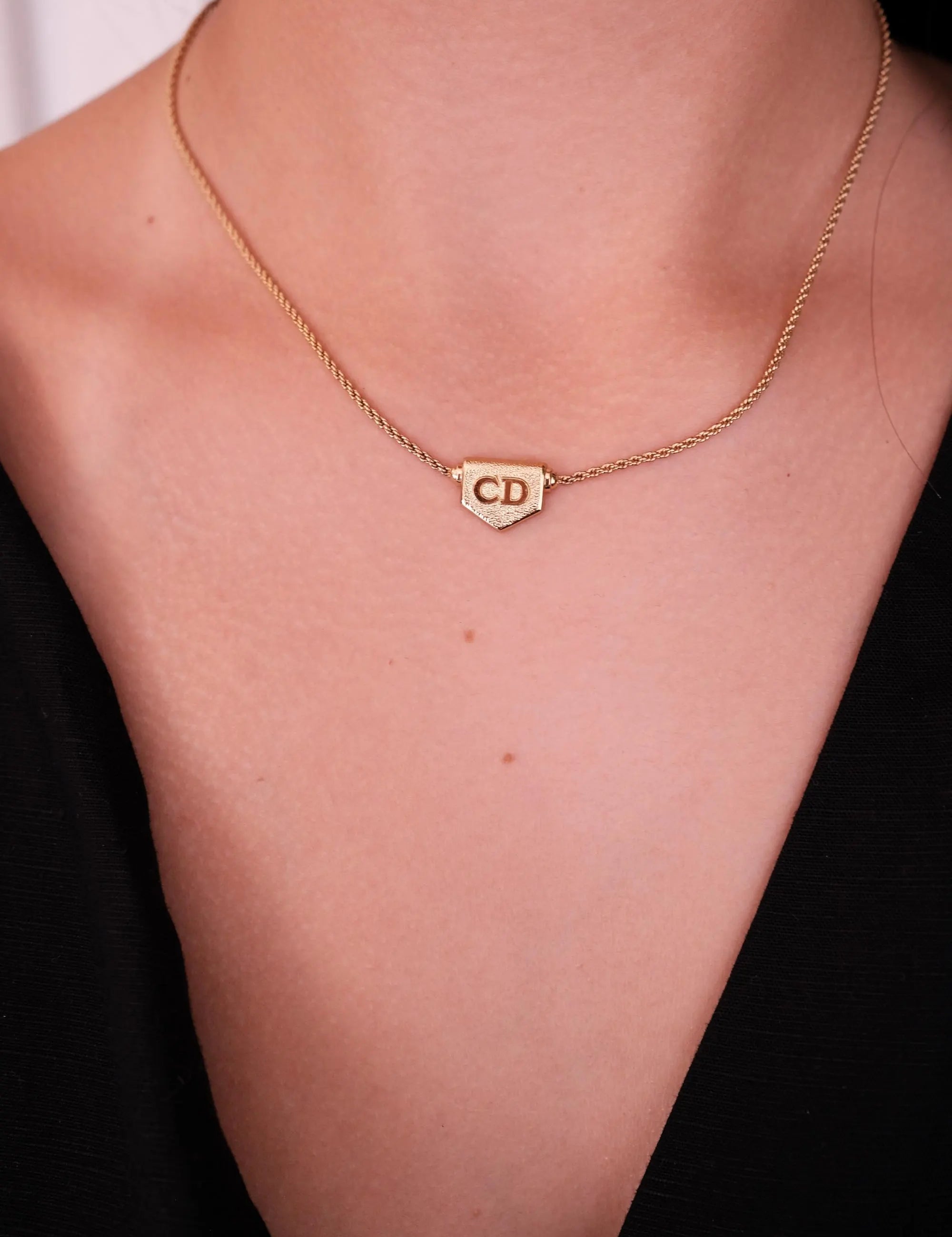 Vintage Christian Dior Choker, Gold CD Logo Necklace, Statement Necklace, Dior Pendant Necklace, Dainty Necklace, Anniversary Gift