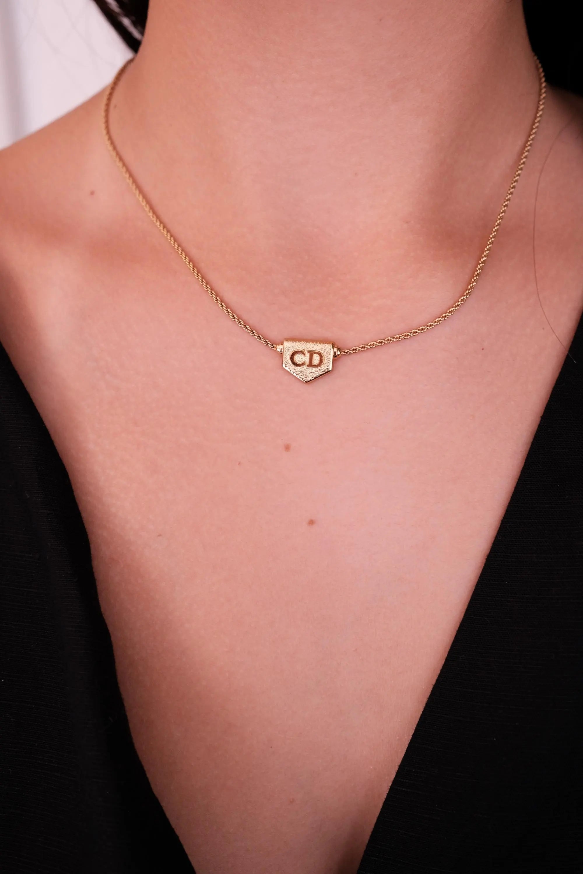 Vintage Christian Dior Choker, Gold CD Logo Necklace, Statement Necklace, Dior Pendant Necklace, Dainty Necklace, Anniversary Gift
