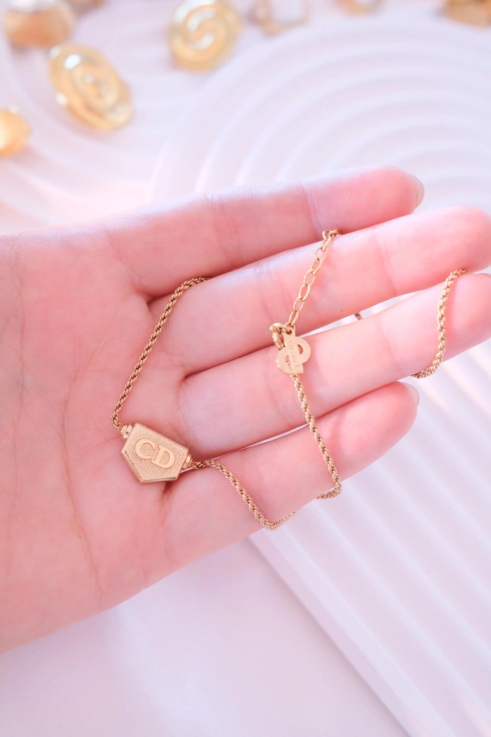Vintage Christian Dior Choker, Gold CD Logo Necklace, Statement Necklace, Dior Pendant Necklace, Dainty Necklace, Anniversary Gift