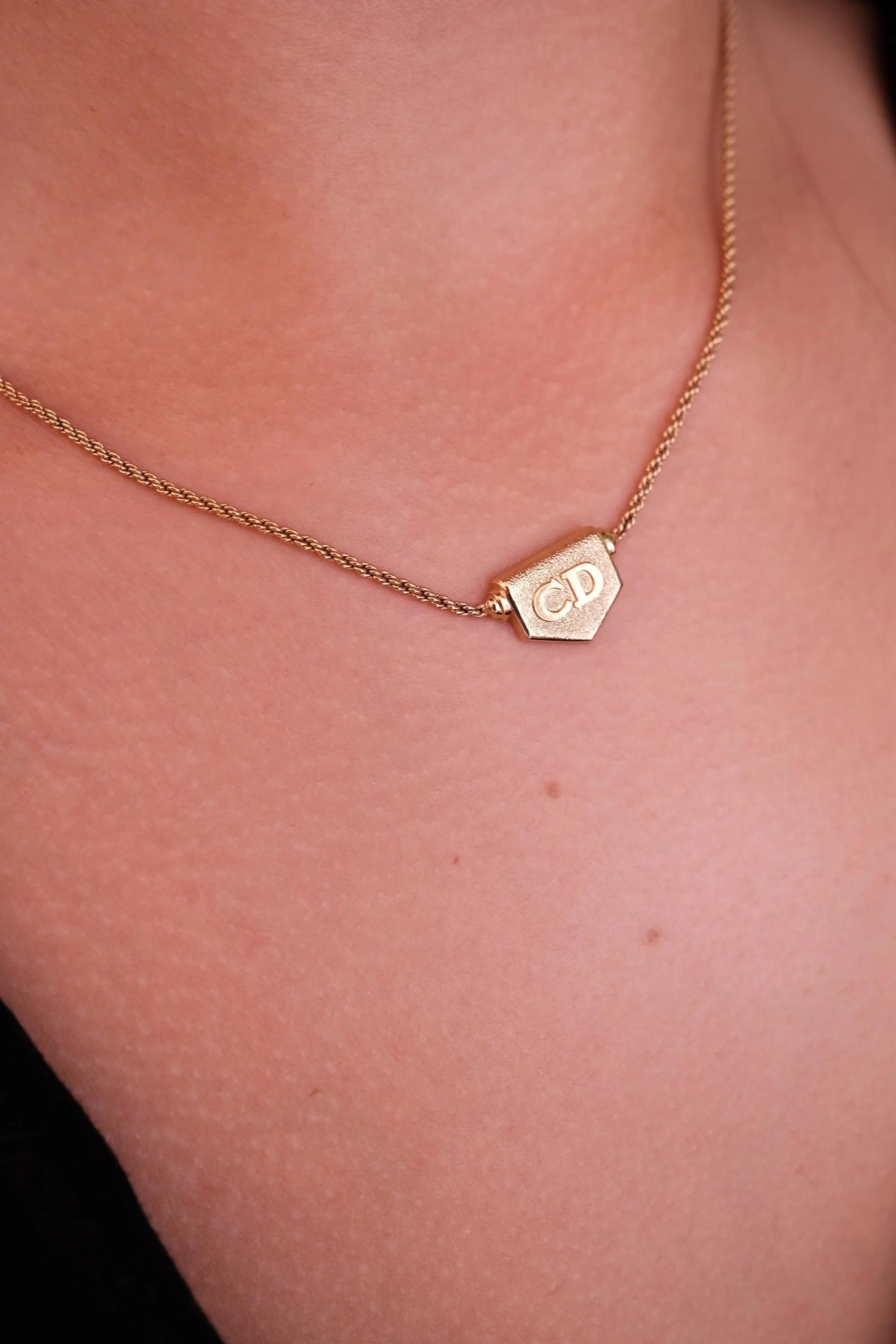 Vintage Christian Dior Choker, Gold CD Logo Necklace, Statement Necklace, Dior Pendant Necklace, Dainty Necklace, Anniversary Gift