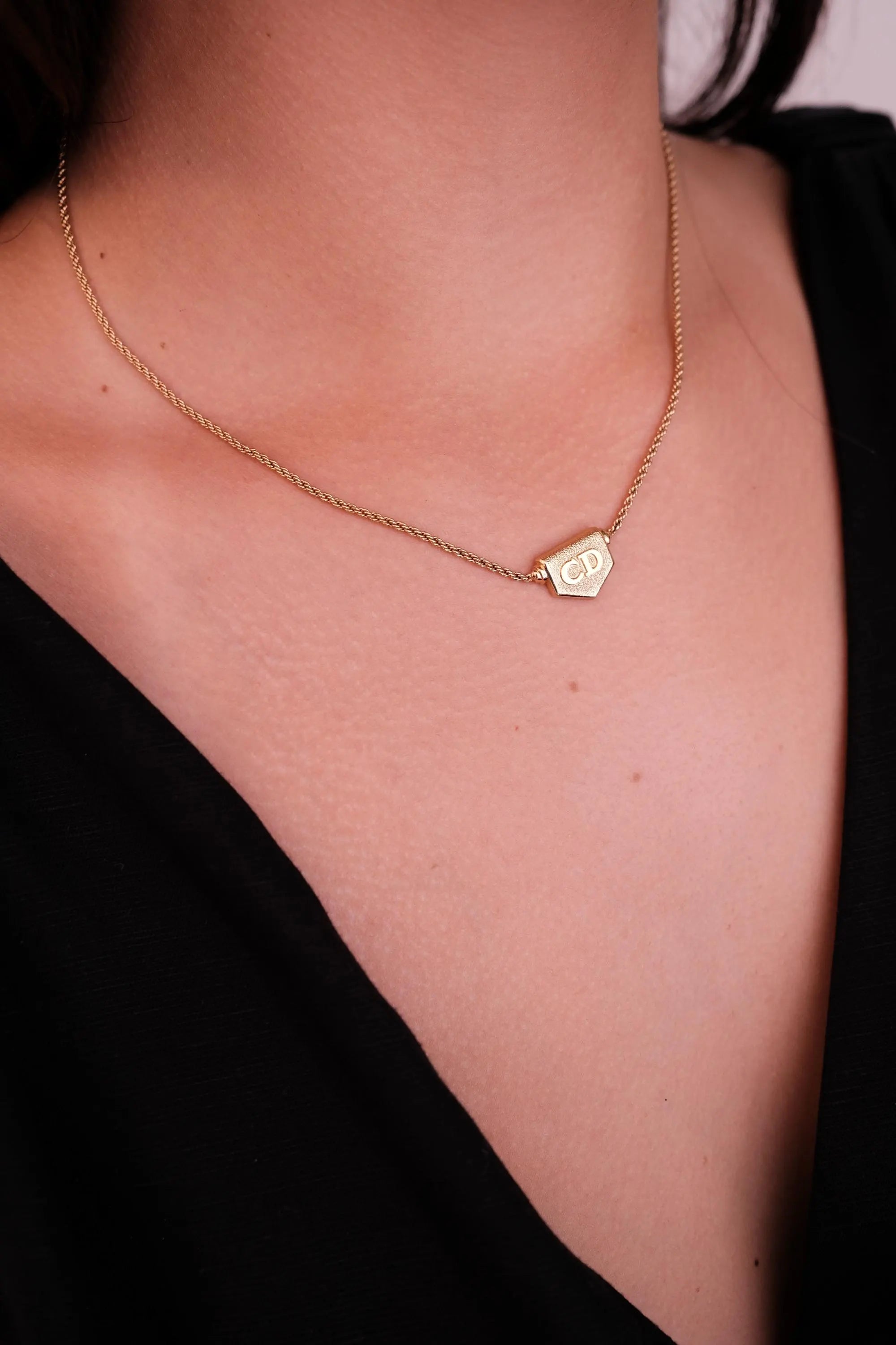Vintage Christian Dior Choker, Gold CD Logo Necklace, Statement Necklace, Dior Pendant Necklace, Dainty Necklace, Anniversary Gift