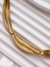 Vintage Christian Dior gold plated choker necklace, snake chain design, crystal accents, made in Germany 1968