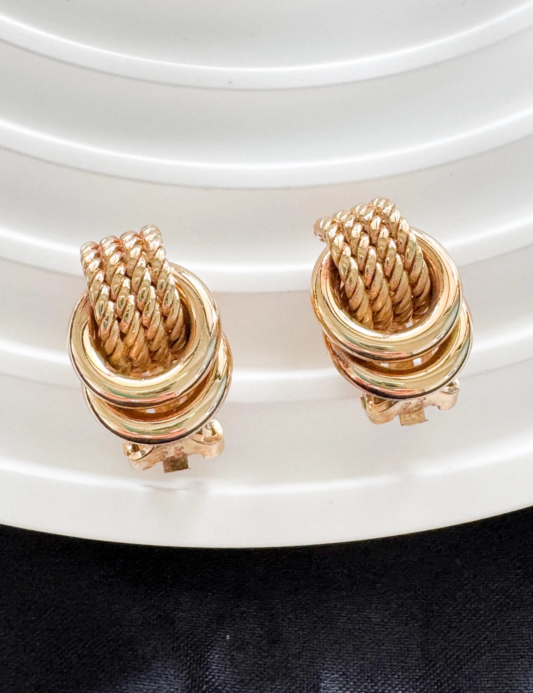 Vintage Christian Dior Clip-On Earrings, 1970s Gold Rope & Loop, Made in Germany, Vintage Earrings, Jewelry for holiday, Vintage Jewelry
