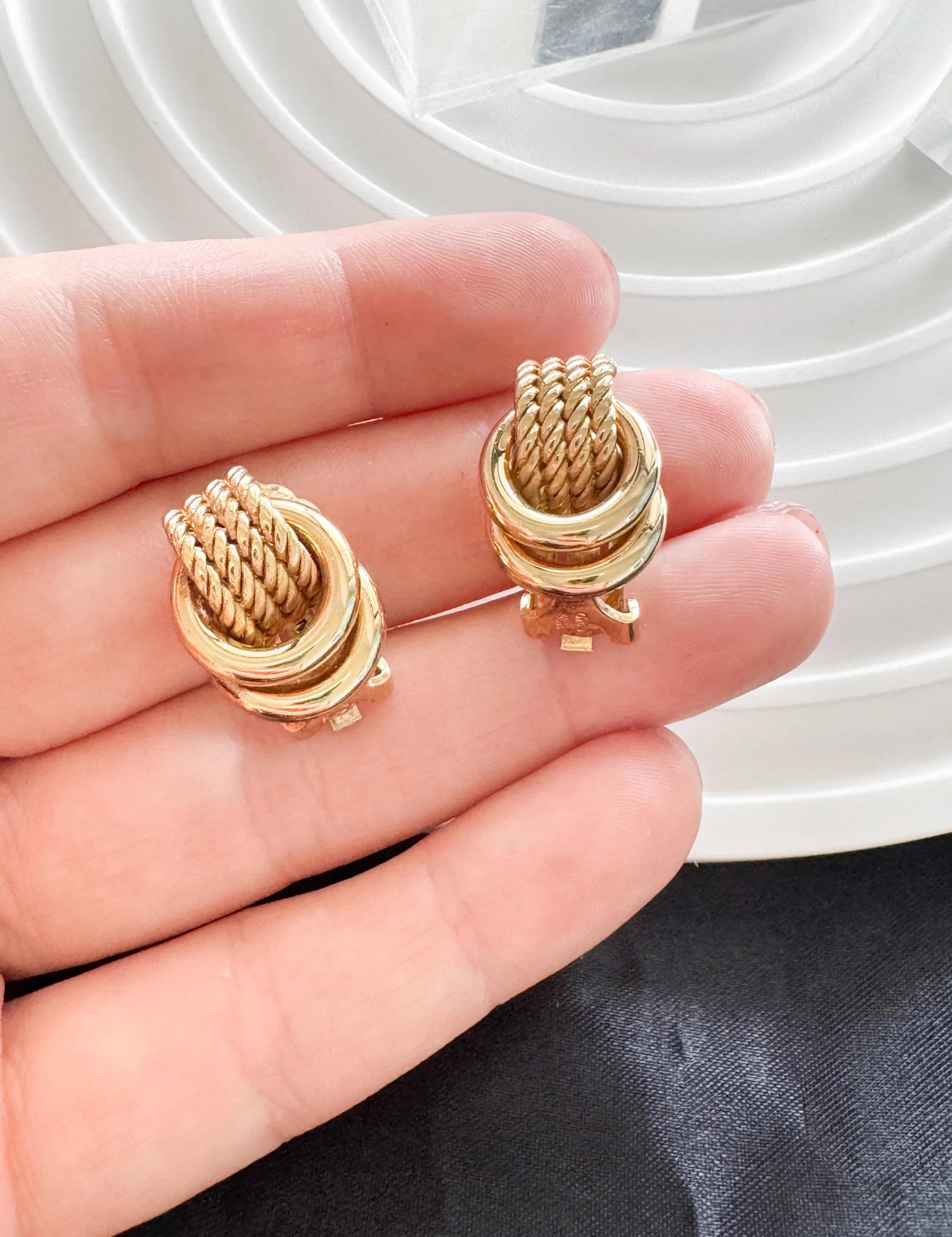 Vintage Christian Dior Clip-On Earrings, 1970s Gold Rope & Loop, Made in Germany, Vintage Earrings, Jewelry for holiday, Vintage Jewelry