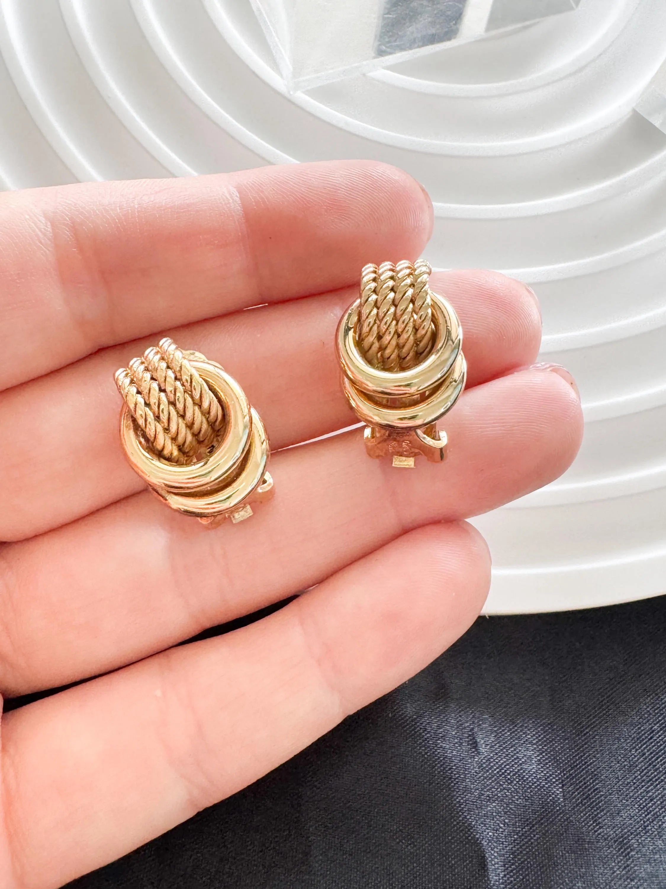 Vintage Christian Dior Clip-On Earrings, 1970s Gold Rope & Loop, Made in Germany, Vintage Earrings, Jewelry for holiday, Vintage Jewelry
