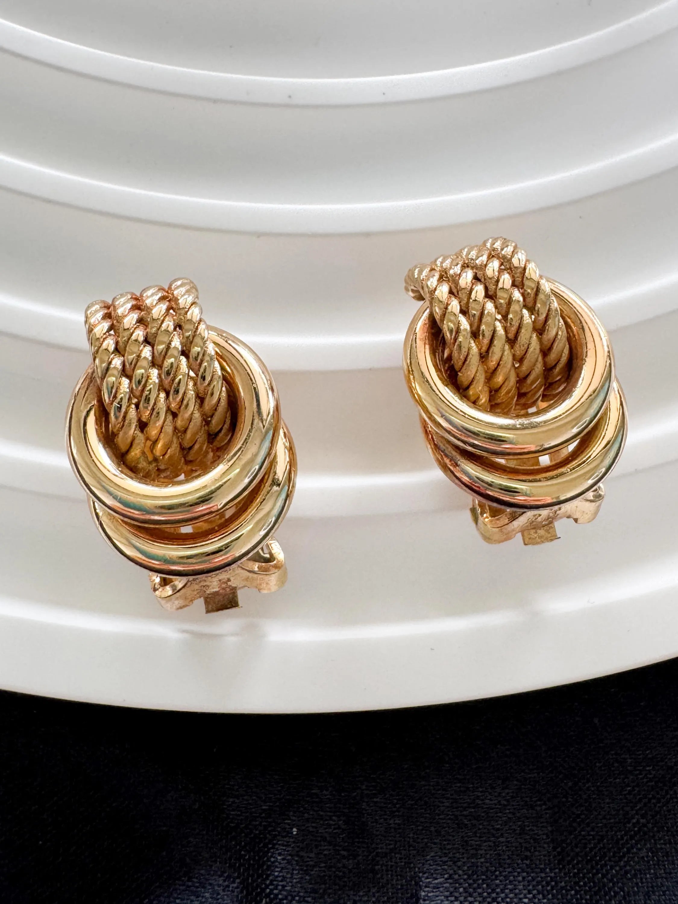 Vintage Christian Dior Clip-On Earrings, 1970s Gold Rope & Loop, Made in Germany, Vintage Earrings, Jewelry for holiday, Vintage Jewelry
