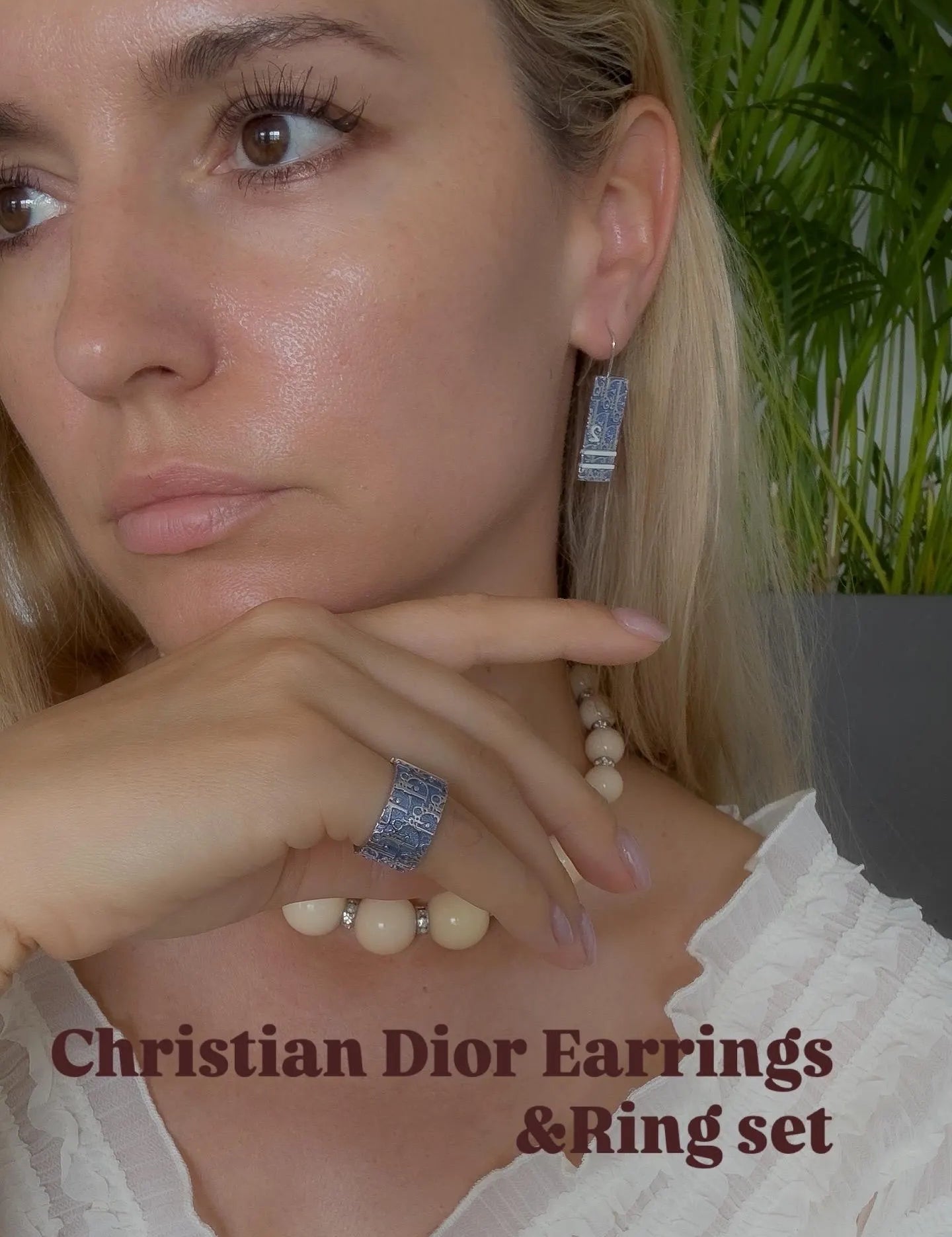 Vintage Christian Dior Earrings and Ring Set, dior jewelry set, 1980s dior, signed dior, collectible dior, dior logo ring