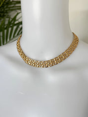 Vintage Christian Dior Gold Plated Woven Link Choker Necklace, Adjustable Collar 1970s–1980s, Signed Chr. Dior Jewelry, gift for her, bridal