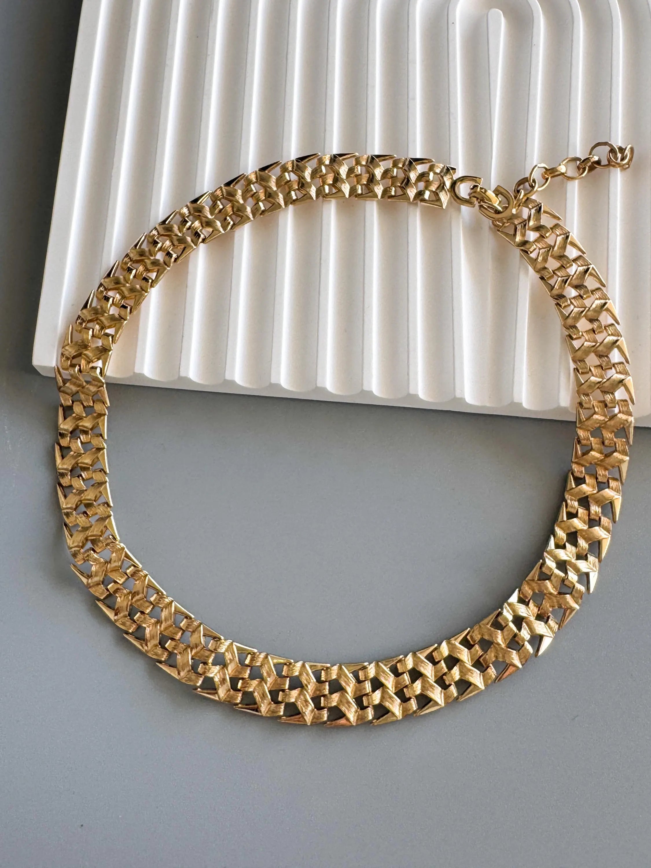 Vintage Christian Dior Gold Plated Woven Link Choker Necklace, Adjustable Collar 1970s–1980s, Signed Chr. Dior Jewelry, gift for her, bridal