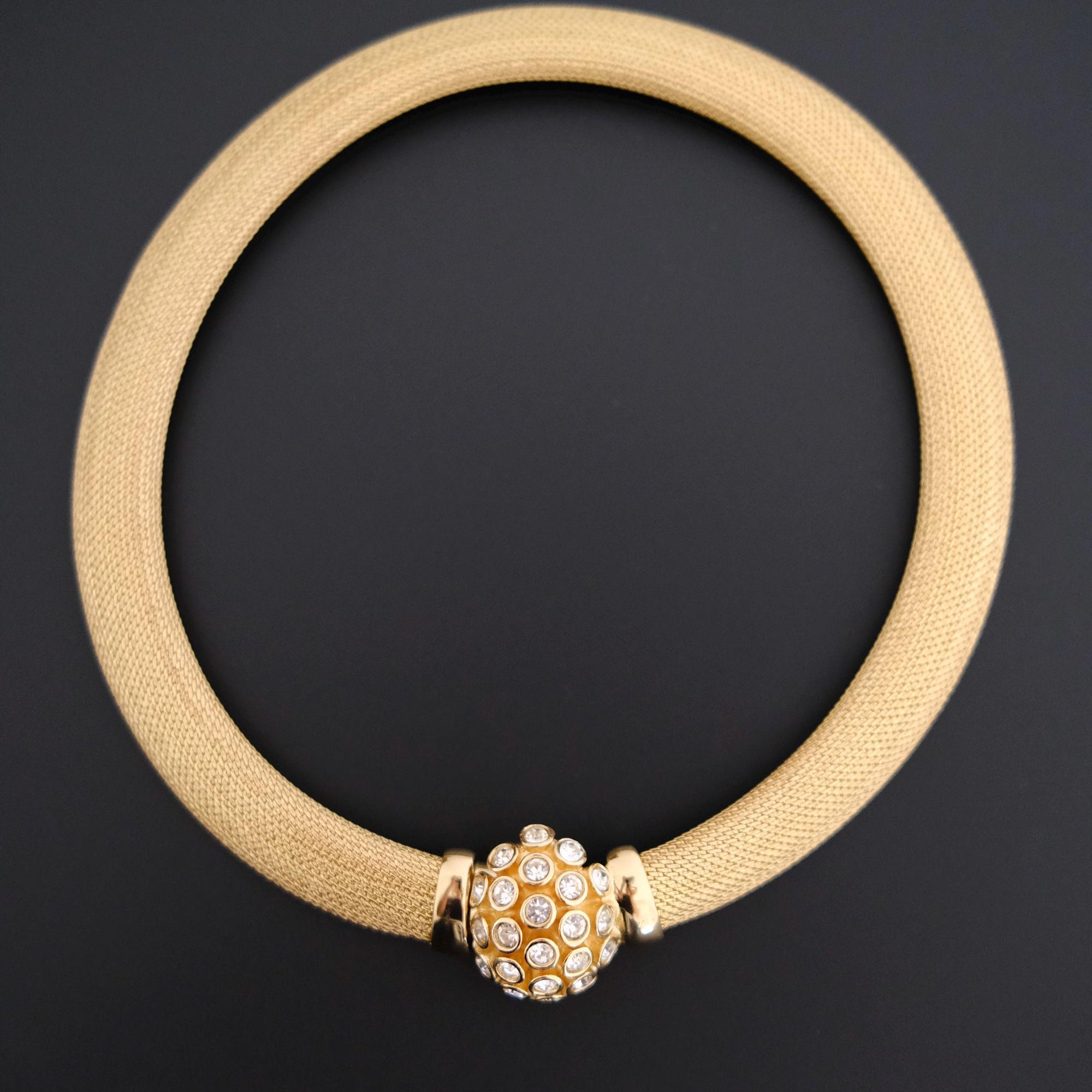 Vintage Christian Dior gold-tone collar choker necklace with crystal-set domed front clasp
