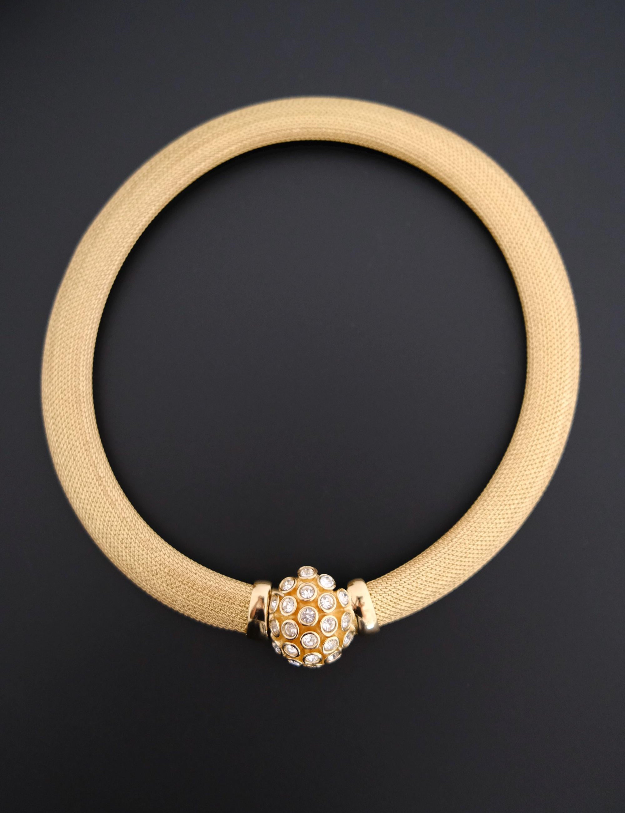 Vintage Christian Dior gold-tone collar choker necklace with crystal-set domed front clasp