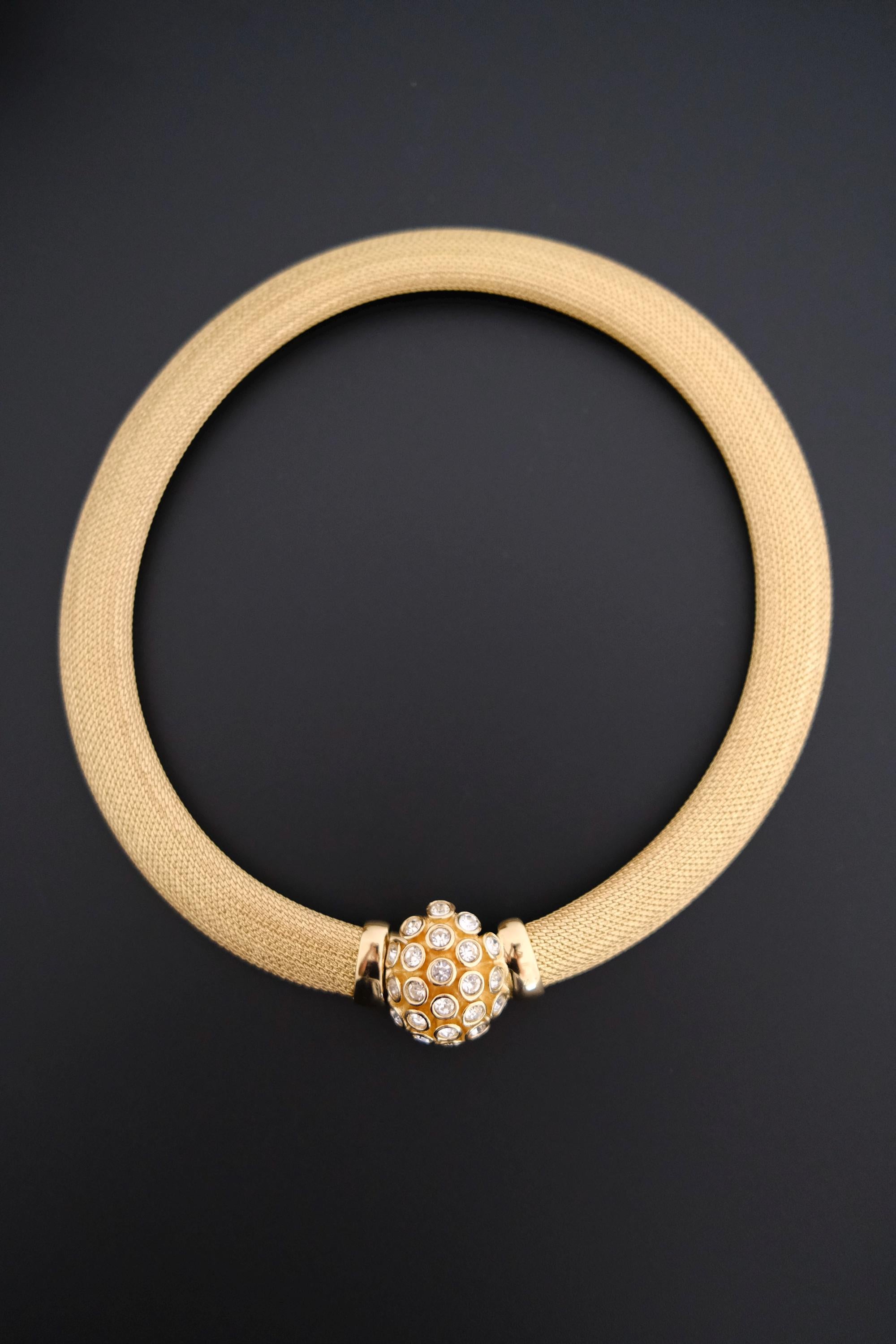 Vintage Christian Dior gold-tone collar choker necklace with crystal-set domed front clasp