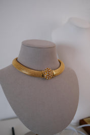 Vintage Christian Dior gold-tone collar choker necklace with crystal-set domed front clasp