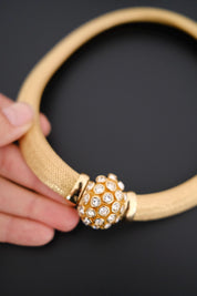 Vintage Christian Dior gold-tone collar choker necklace with crystal-set domed front clasp