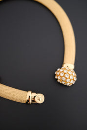 Vintage Christian Dior gold-tone collar choker necklace with crystal-set domed front clasp