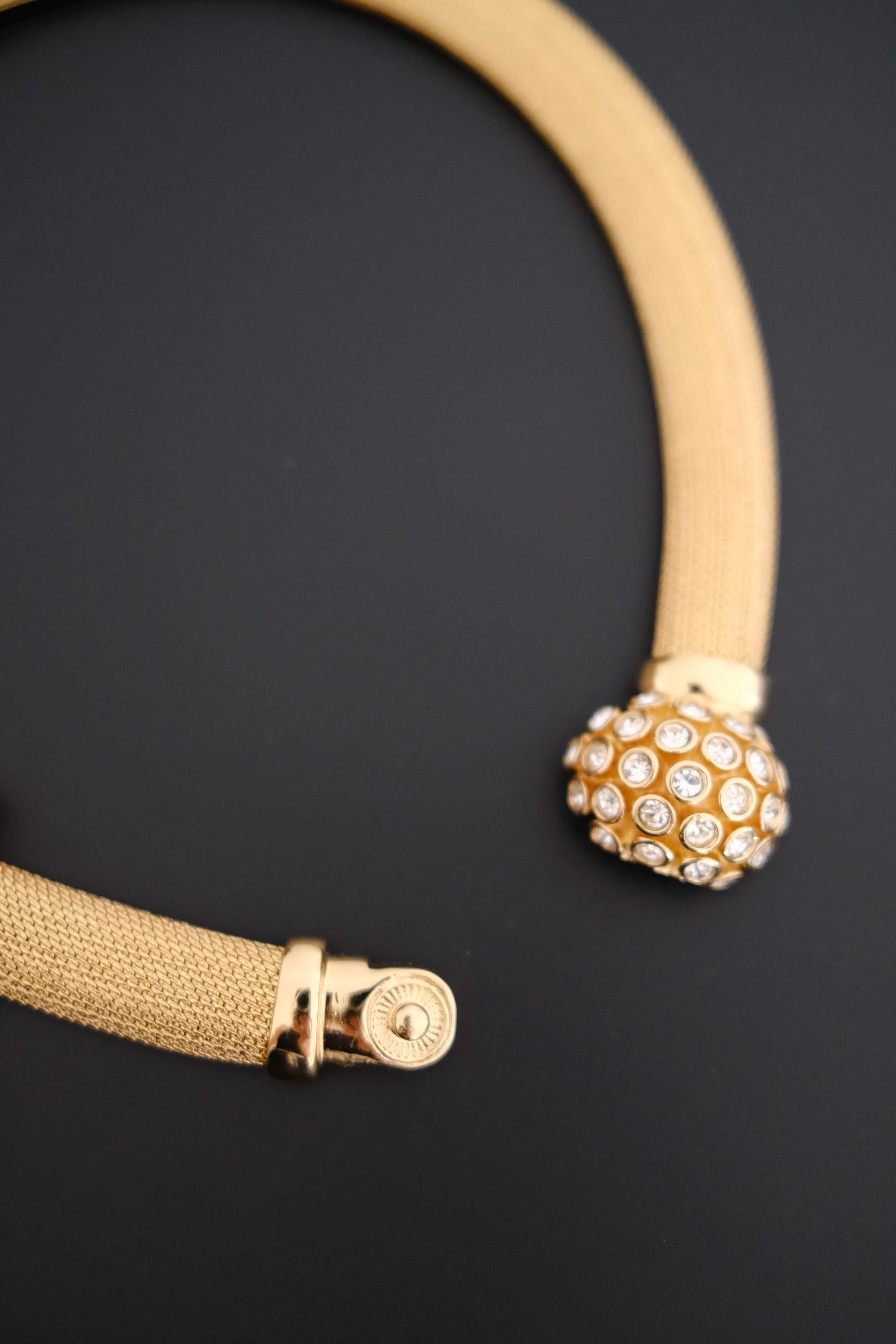 Vintage Christian Dior gold-tone collar choker necklace with crystal-set domed front clasp