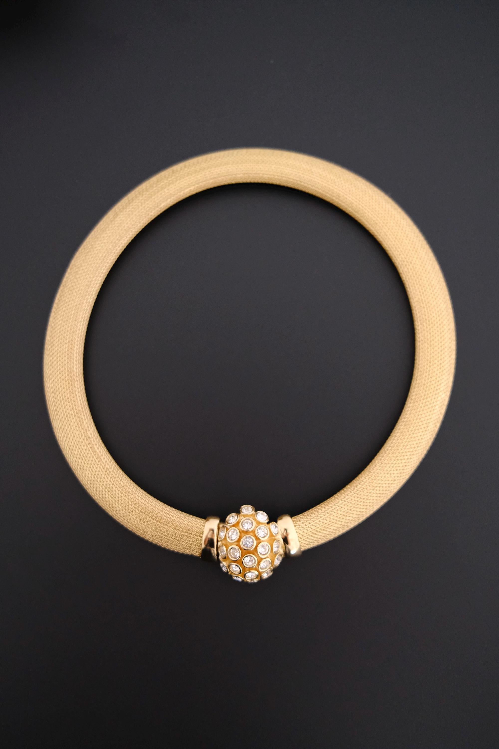 Vintage Christian Dior gold-tone collar choker necklace with crystal-set domed front clasp