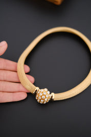 Vintage Christian Dior gold-tone collar choker necklace with crystal-set domed front clasp