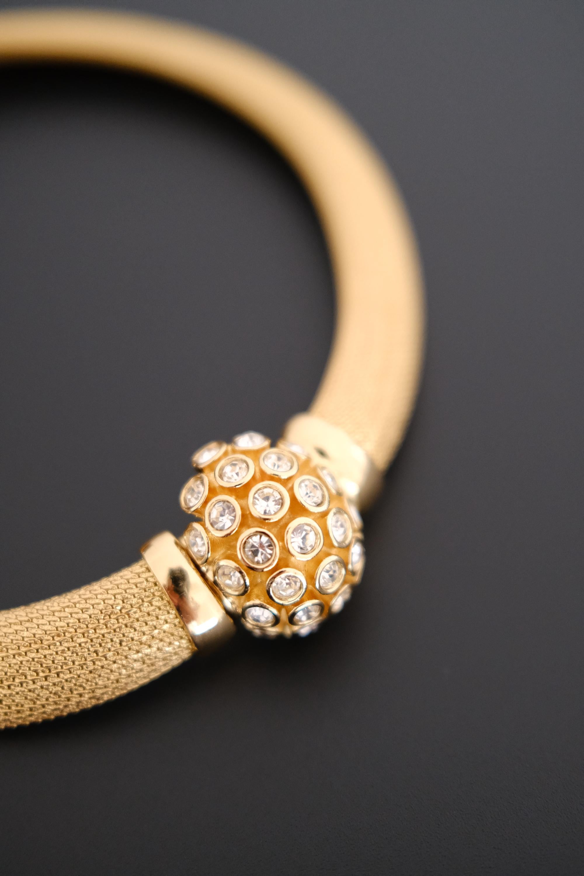 Vintage Christian Dior gold-tone collar choker necklace with crystal-set domed front clasp