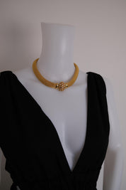Vintage Christian Dior gold-tone collar choker necklace with crystal-set domed front clasp