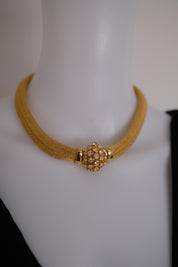 Vintage Christian Dior gold-tone collar choker necklace with crystal-set domed front clasp
