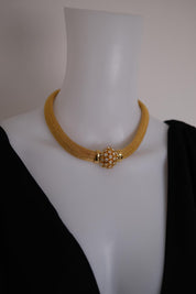 Vintage Christian Dior gold-tone collar choker necklace with crystal-set domed front clasp