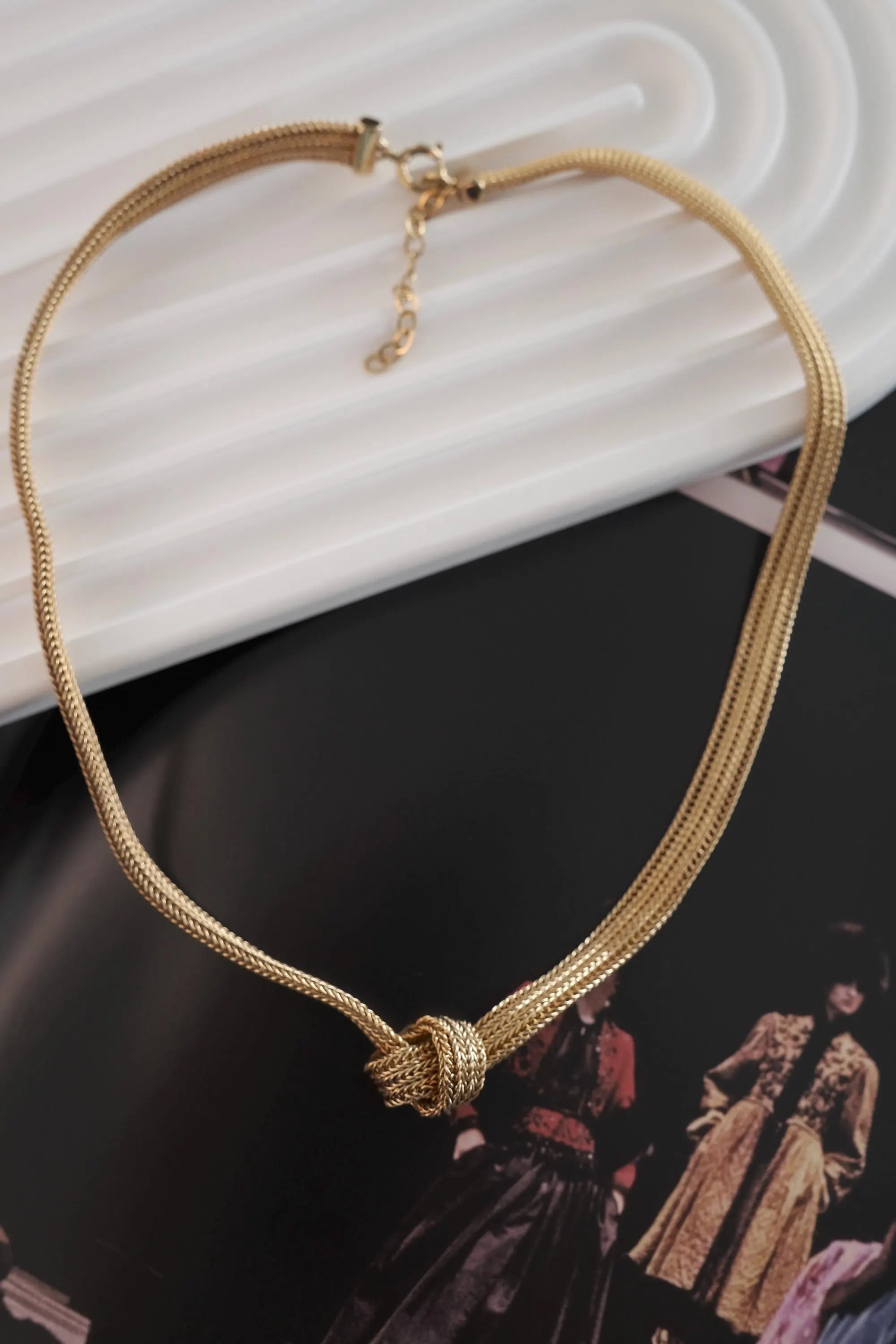 Vintage Christian Dior Necklace, Dior Chain Necklace, Dior knot necklace Snake chain  Necklace, Gift for her, gold zipper choker Women 