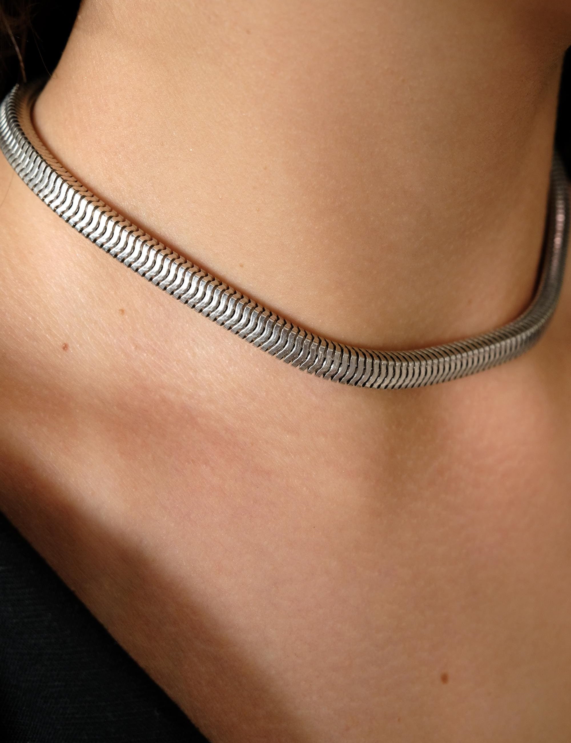 Vintage Christian Dior Necklace 1973 , Dior Chain Necklace, Dior Tubogas necklace Snake chain Necklace, Gift for her, silver zipper choker