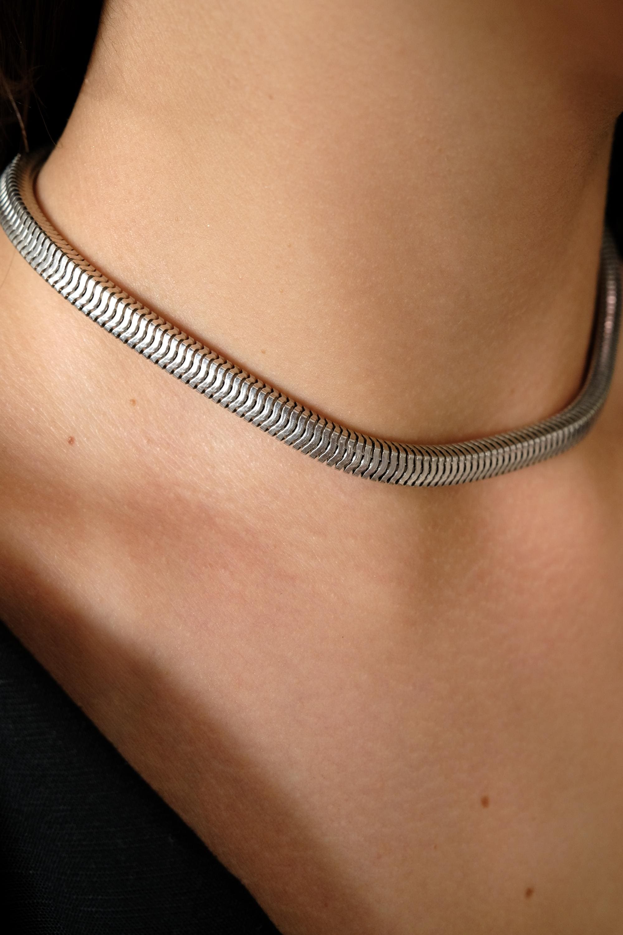 Vintage Christian Dior Necklace 1973 , Dior Chain Necklace, Dior Tubogas necklace Snake chain Necklace, Gift for her, silver zipper choker