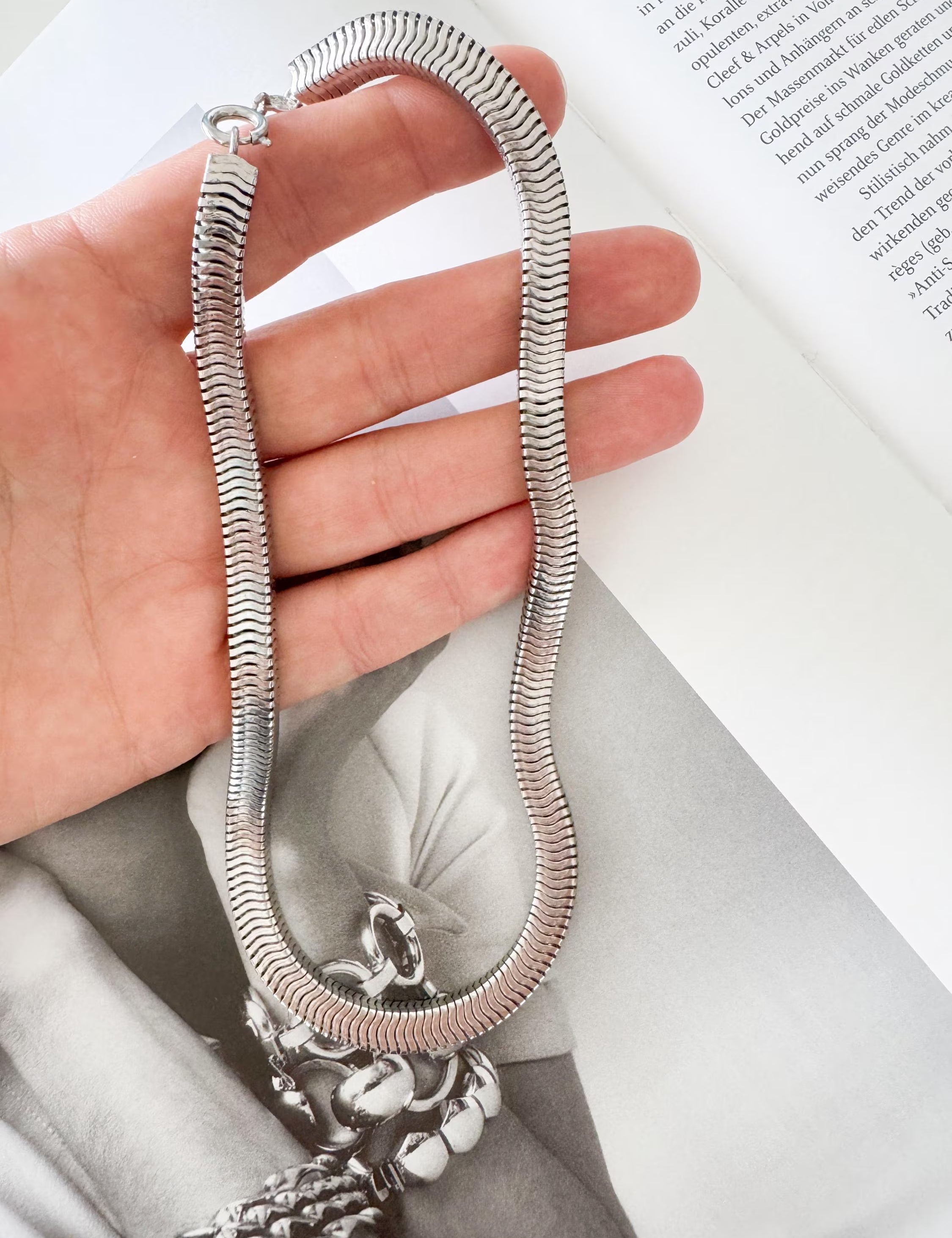 Vintage Christian Dior Necklace 1973 , Dior Chain Necklace, Dior Tubogas necklace Snake chain Necklace, Gift for her, silver zipper choker