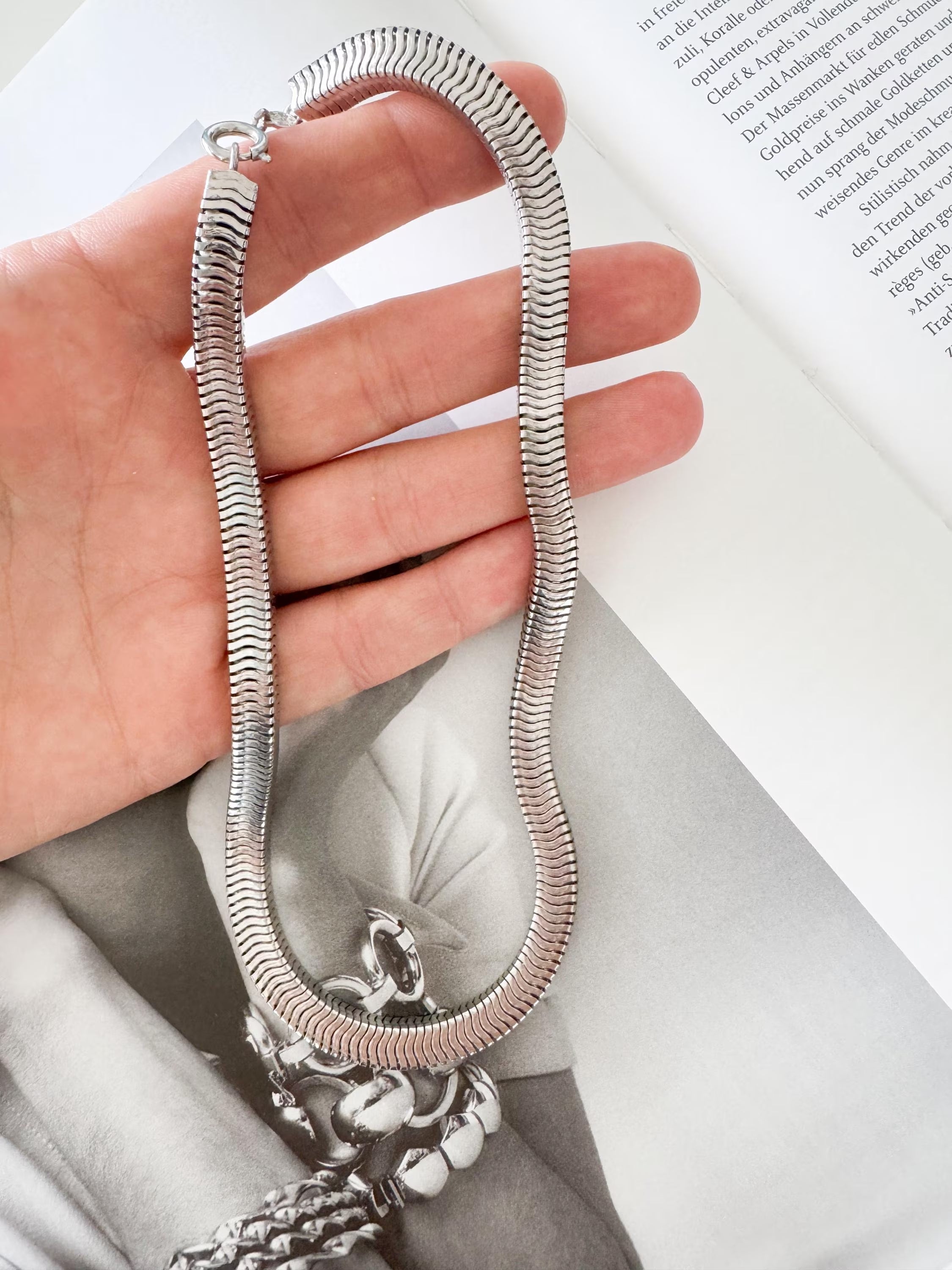 Vintage Christian Dior Necklace 1973 , Dior Chain Necklace, Dior Tubogas necklace Snake chain Necklace, Gift for her, silver zipper choker