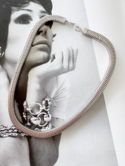 Vintage Christian Dior Necklace 1973 , Dior Chain Necklace, Dior Tubogas necklace Snake chain Necklace, Gift for her, silver zipper choker