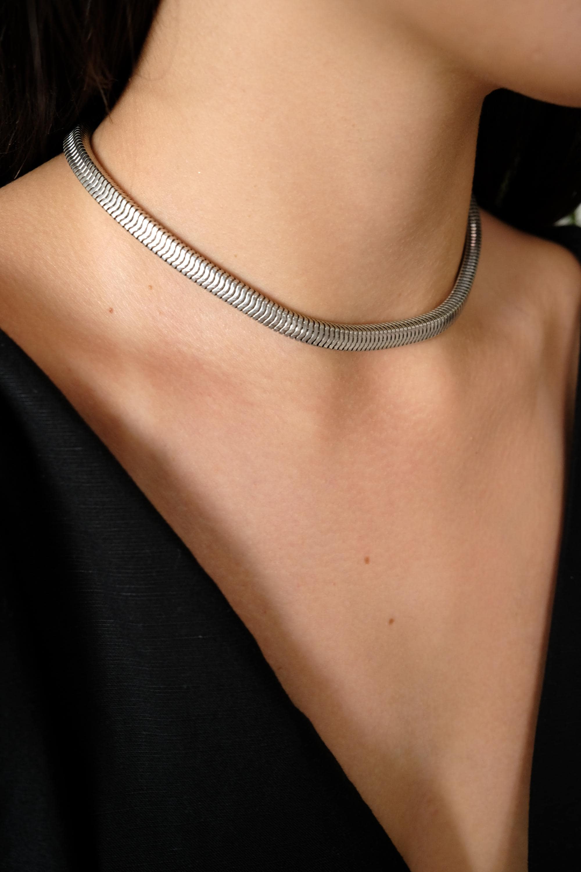 Vintage Christian Dior Necklace 1973 , Dior Chain Necklace, Dior Tubogas necklace Snake chain Necklace, Gift for her, silver zipper choker