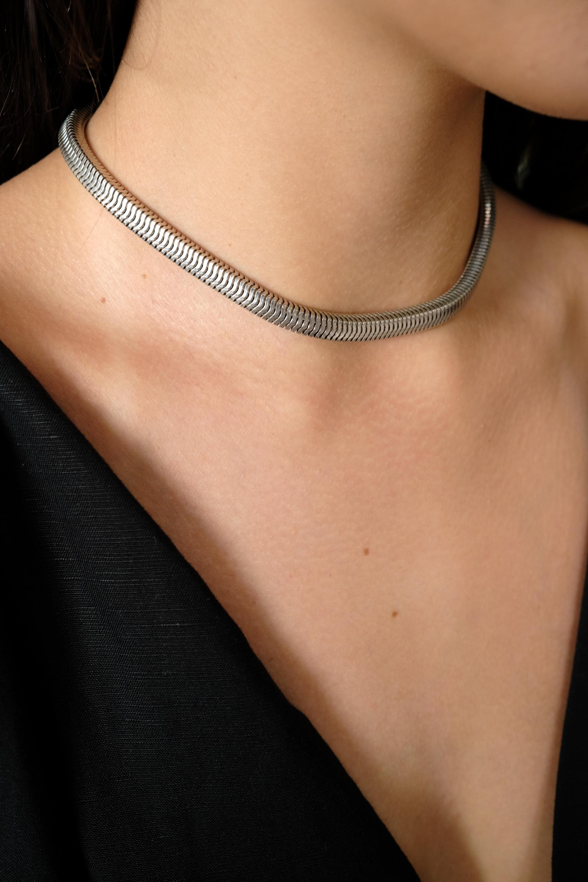 Vintage Christian Dior Necklace 1973 , Dior Chain Necklace, Dior Tubogas necklace Snake chain Necklace, Gift for her, silver zipper choker