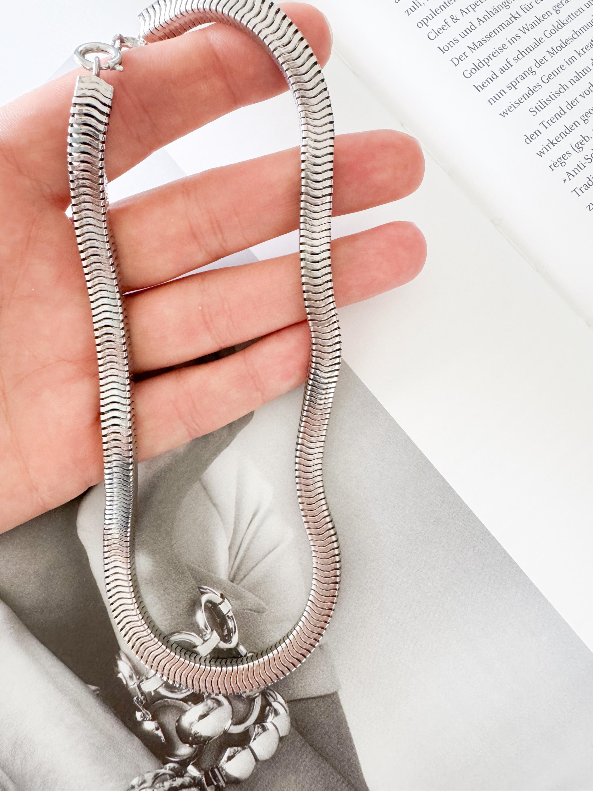 Vintage Christian Dior Necklace 1973 , Dior Chain Necklace, Dior Tubogas necklace Snake chain Necklace, Gift for her, silver zipper choker