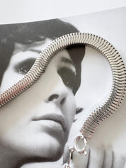 Vintage Christian Dior Necklace 1973 , Dior Chain Necklace, Dior Tubogas necklace Snake chain Necklace, Gift for her, silver zipper choker