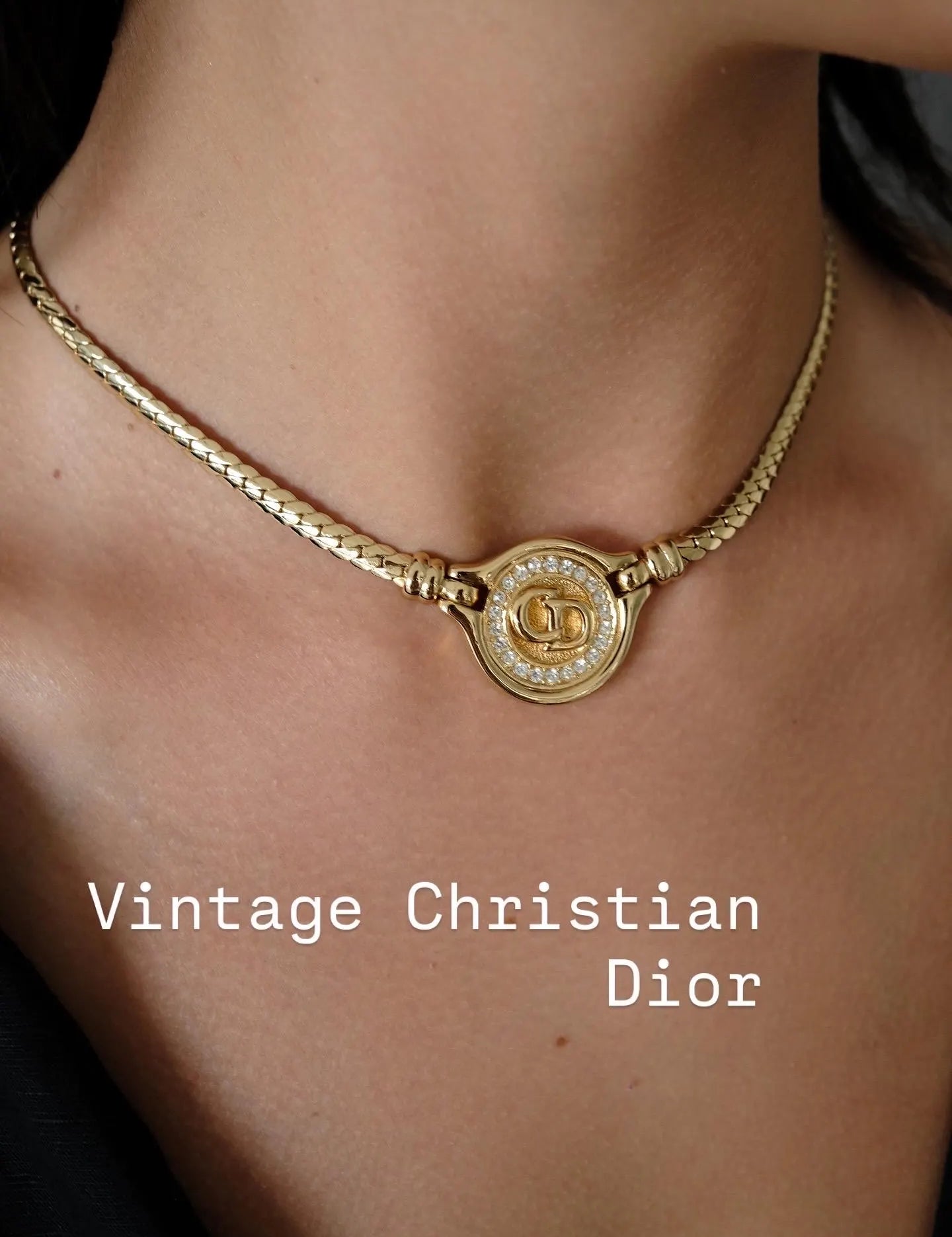 Vintage Christian Dior Necklace, dior coin necklace,  vintage coin chocker , CD Logo Rhinestone, Jewelry for Women, Gift for her, gold plate
