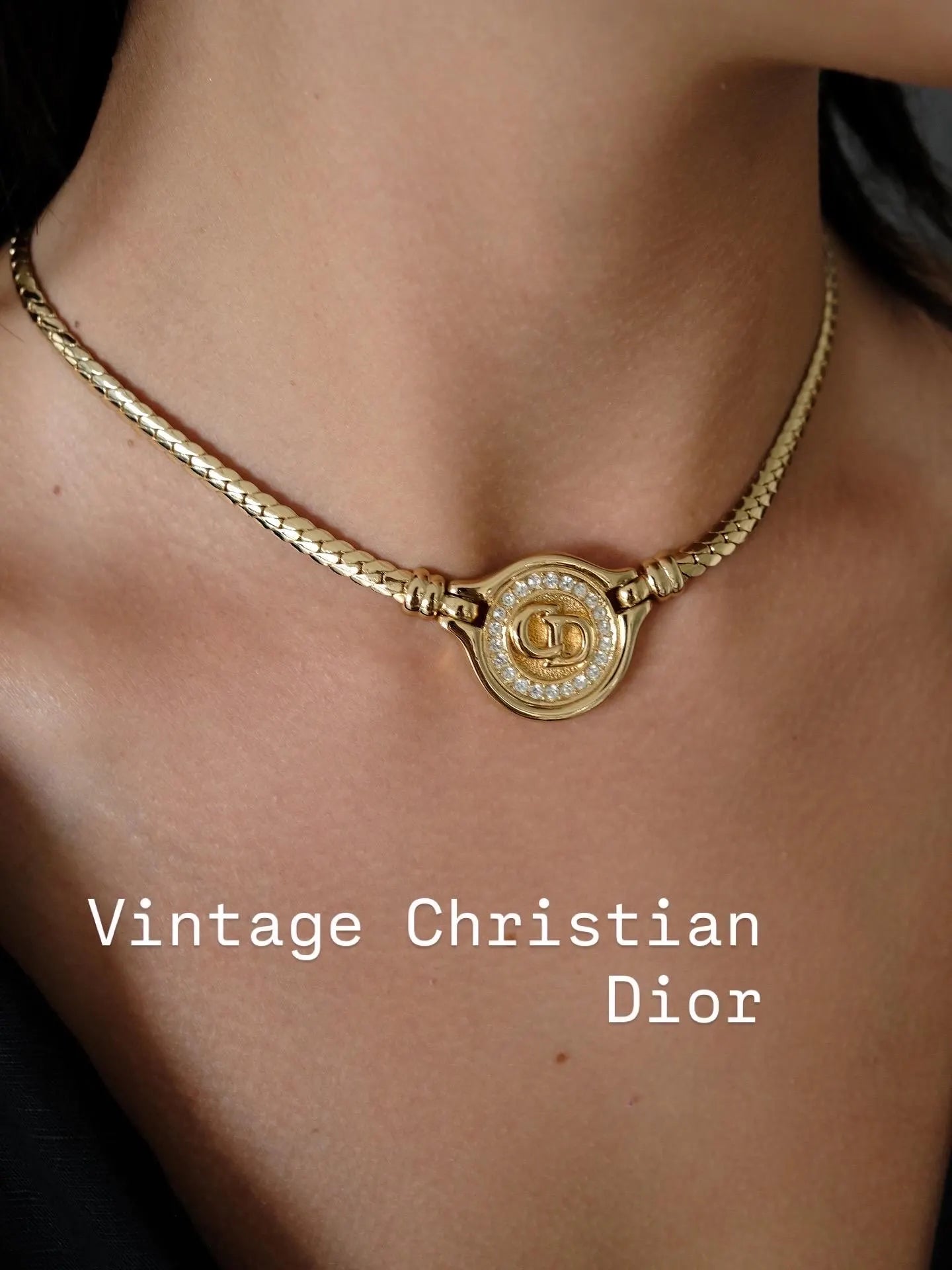 Vintage Christian Dior Necklace, dior coin necklace,  vintage coin chocker , CD Logo Rhinestone, Jewelry for Women, Gift for her, gold plate