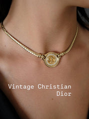 Vintage Christian Dior Necklace, dior coin necklace,  vintage coin chocker , CD Logo Rhinestone, Jewelry for Women, Gift for her, gold plate