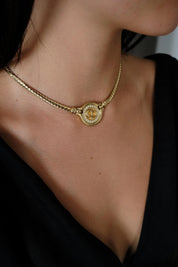 Vintage Christian Dior Necklace, dior coin necklace,  vintage coin chocker , CD Logo Rhinestone, Jewelry for Women, Gift for her, gold plate