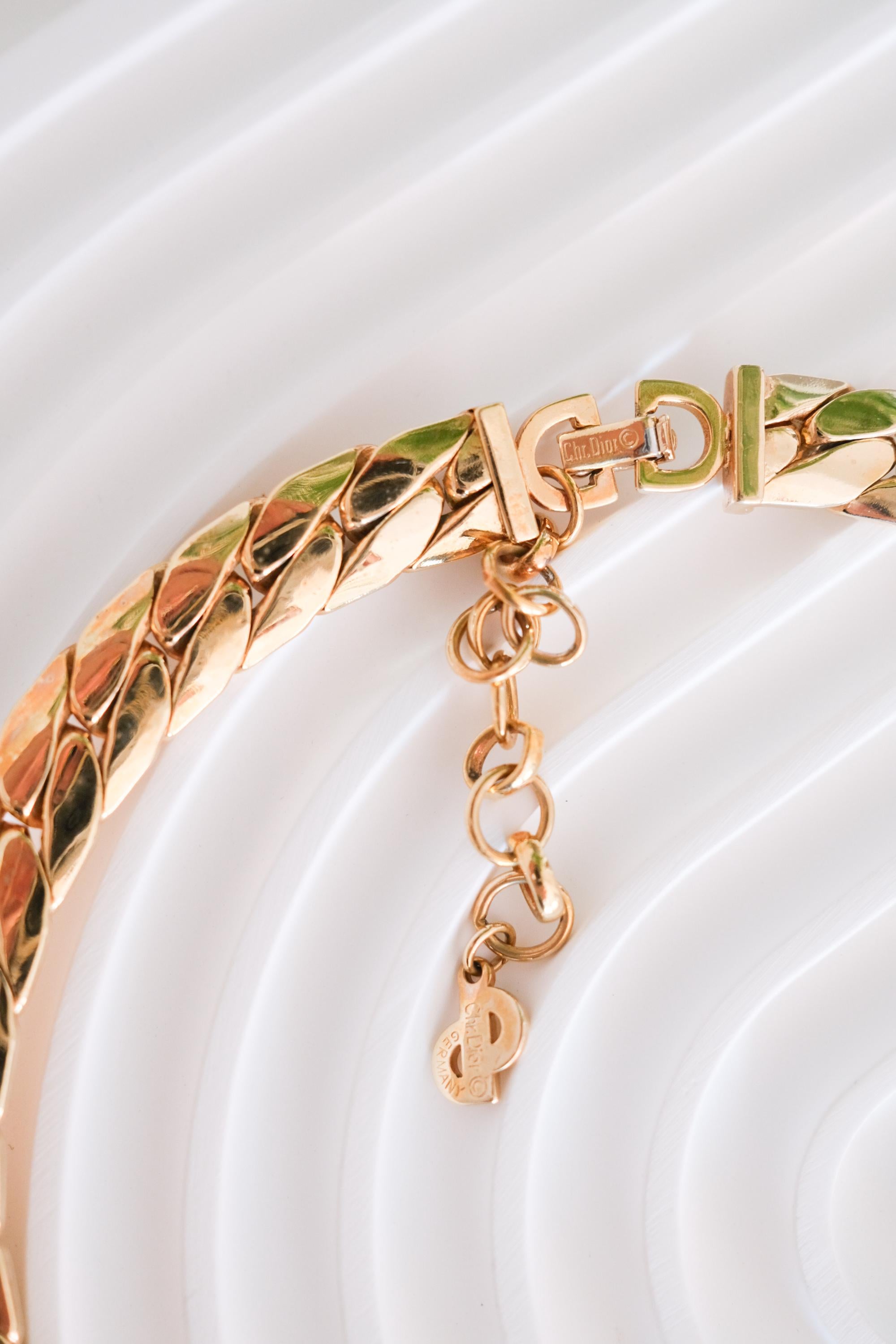 Vintage Christian Dior Necklace, Dior Chain Necklace, Dior Gold Chain  necklace curb chain  Necklace, Gift for her, gold wheat chain  choker