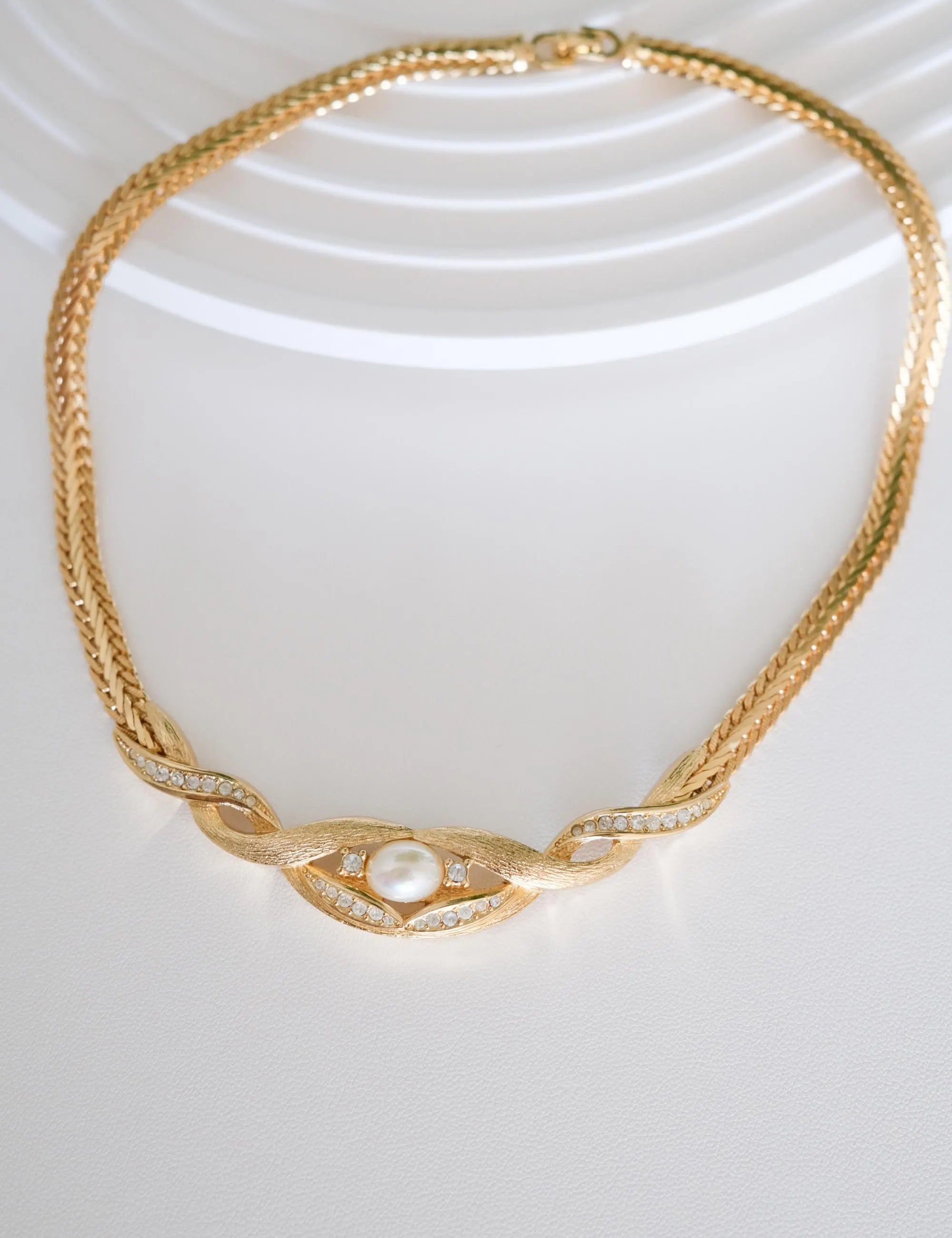 Vintage Christian Dior Choker: matte Gold Mesh, Gold  Crystal, 1980s Statement Necklace, Pearl Necklace, Charm Necklace Gold, birthday gift