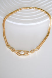 Vintage Christian Dior Choker: matte Gold Mesh, Gold  Crystal, 1980s Statement Necklace, Pearl Necklace, Charm Necklace Gold, birthday gift