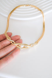 Vintage Christian Dior Choker: matte Gold Mesh, Gold  Crystal, 1980s Statement Necklace, Pearl Necklace, Charm Necklace Gold, birthday gift