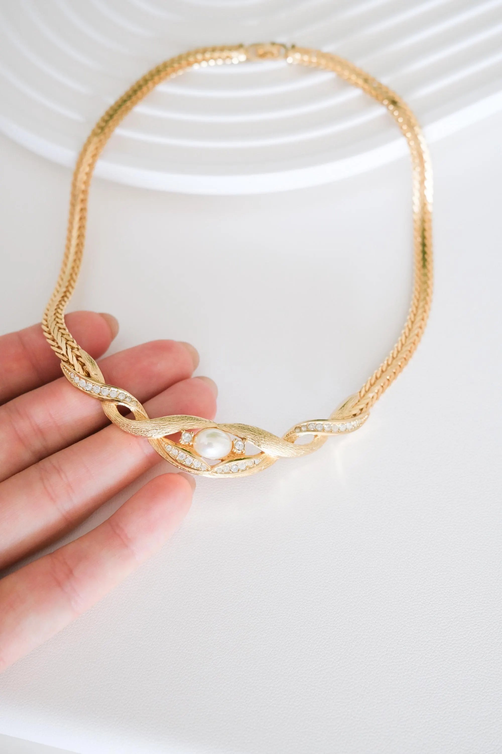 Vintage Christian Dior Choker: matte Gold Mesh, Gold  Crystal, 1980s Statement Necklace, Pearl Necklace, Charm Necklace Gold, birthday gift